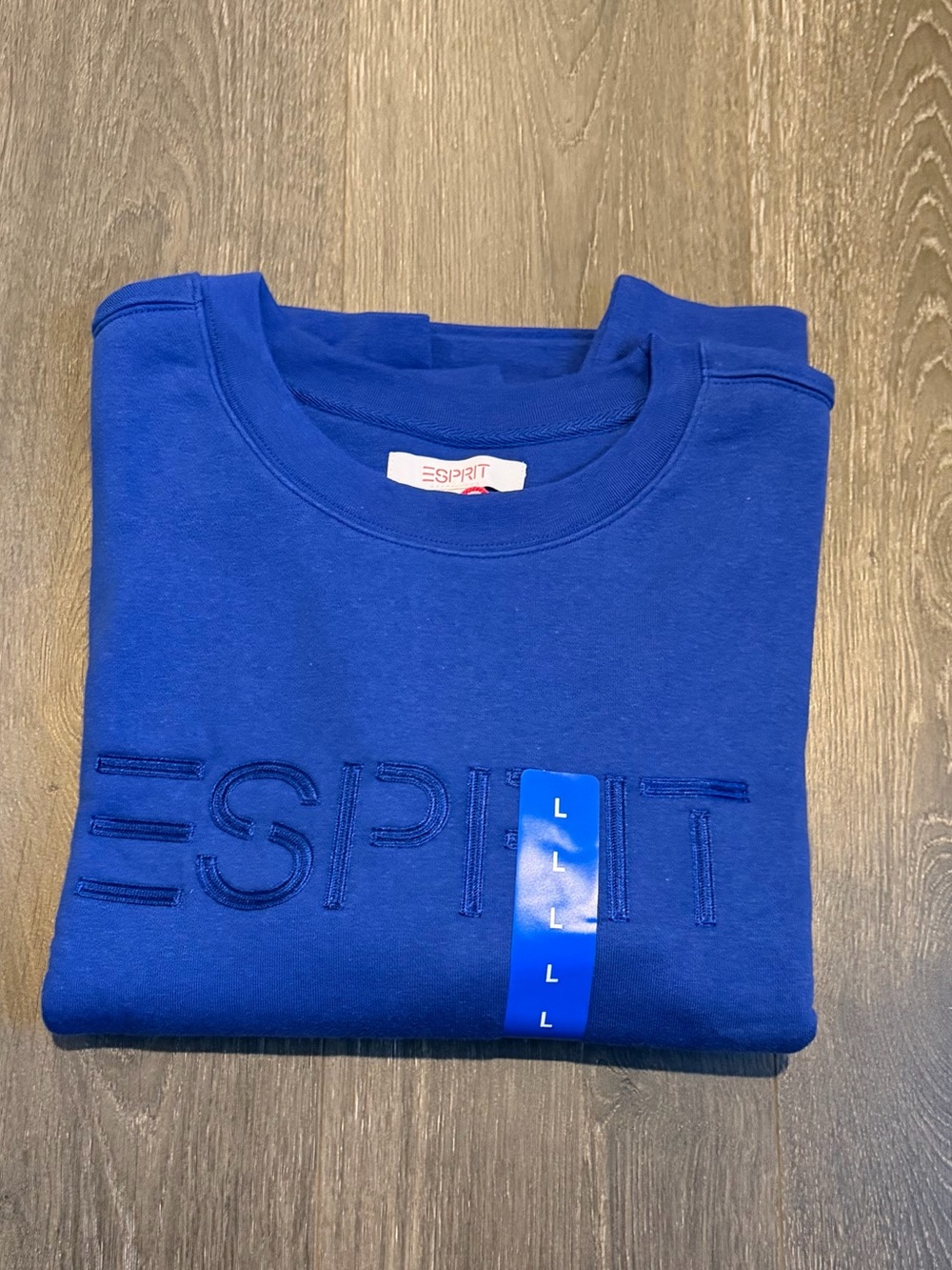 Esprit Blue Embossed Logo Crewneck Sweatshirt NWT Size Large 80s Style - Picture 4 of 6